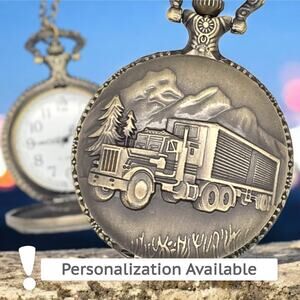 Trucker Pocket Watch - Gift for Truck Driver, Big Rig Operator, 18 Wheeler